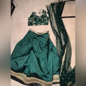 Emerald Green and Gold Lenhega Choli — Ready Made Designer Bollywood Set